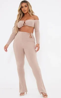 Outlet PrettyLittleThing Shape High Waisted Ring Detail Flare Leggings Taupe
