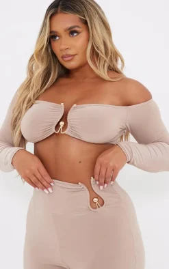 Outlet PrettyLittleThing Shape High Waisted Ring Detail Flare Leggings Taupe