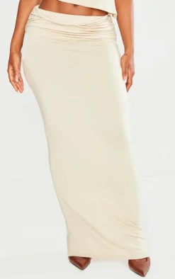 Sale PrettyLittleThing Shape Jersey Ruched Waist Maxi Skirt Taupe