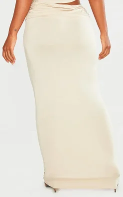 Sale PrettyLittleThing Shape Jersey Ruched Waist Maxi Skirt Taupe