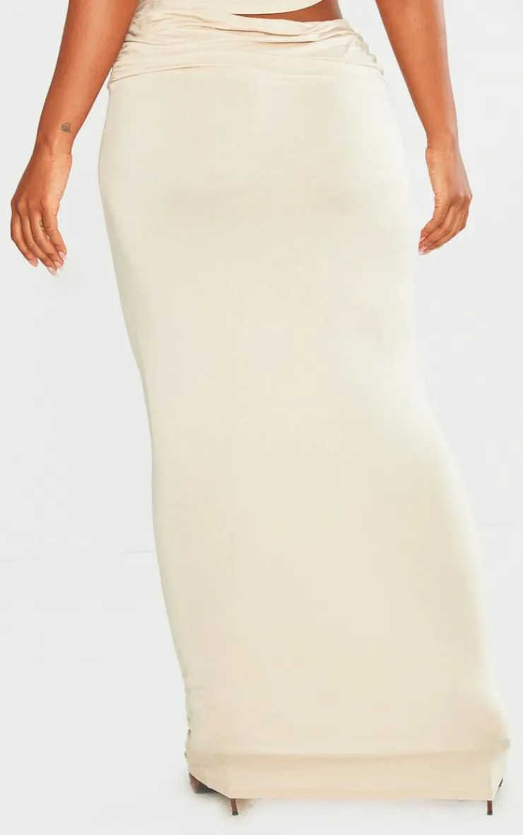 Sale PrettyLittleThing Shape Jersey Ruched Waist Maxi Skirt Taupe