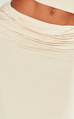 Sale PrettyLittleThing Shape Jersey Ruched Waist Maxi Skirt Taupe
