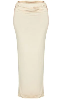 Sale PrettyLittleThing Shape Jersey Ruched Waist Maxi Skirt Taupe
