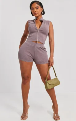 Best PrettyLittleThing Shape Rib Hot Pants Taupe