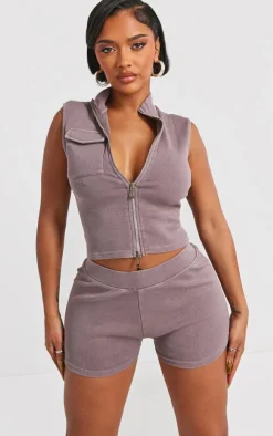 Best PrettyLittleThing Shape Rib Hot Pants Taupe