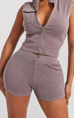 Best PrettyLittleThing Shape Rib Hot Pants Taupe