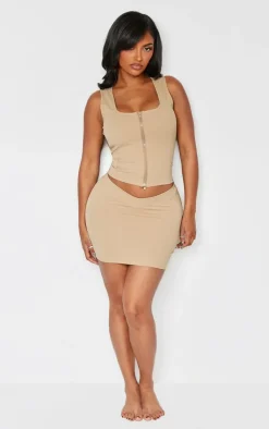 New PrettyLittleThing Shape Sculpted Square Neck Zip Top Taupe