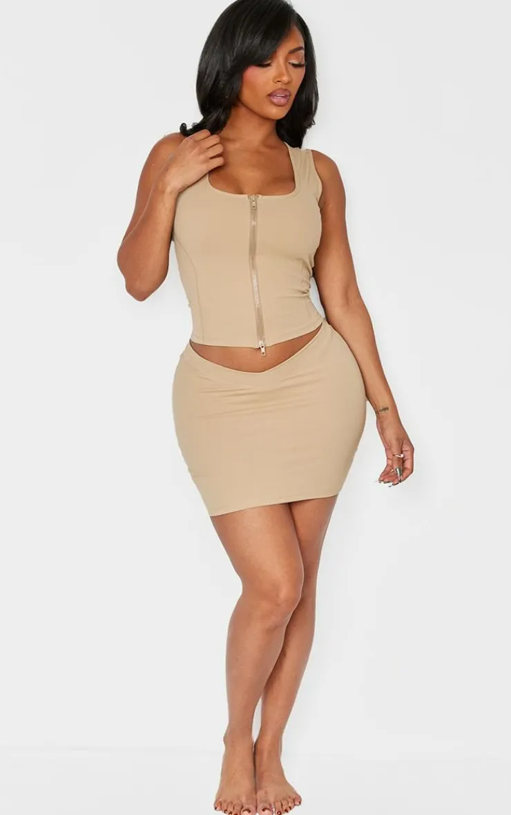 Best PrettyLittleThing Shape Sculpted V Waist Mini Skirt Taupe