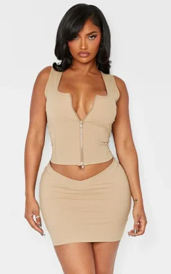 Best PrettyLittleThing Shape Sculpted V Waist Mini Skirt Taupe