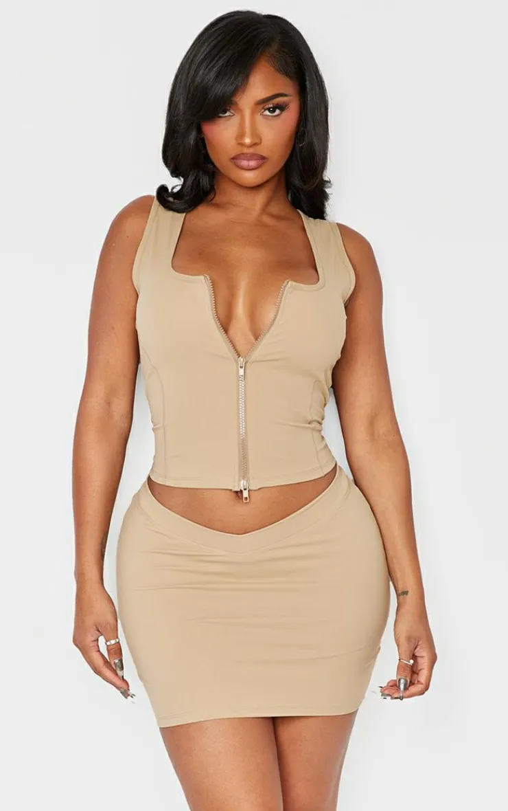 Best PrettyLittleThing Shape Sculpted V Waist Mini Skirt Taupe