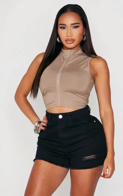 PrettyLittleThing Sleeveless Tops*Shape Sculpted Zip Front Sleeveless Top