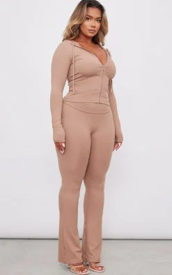 Online PrettyLittleThing Shape Sculpted Zip Through Hoodie Taupe