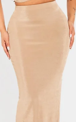 Clearance PrettyLittleThing Shape Slinky Acetate Ruched Detail Maxi Skirt Taupe