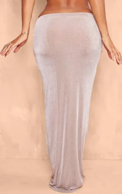 Outlet PrettyLittleThing Shape Slinky Acetate Low Rise Ruched Front Maxi Skirt Taupe