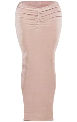 Outlet PrettyLittleThing Shape Slinky Acetate Low Rise Ruched Front Maxi Skirt Taupe