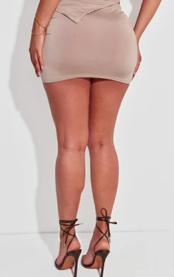 Online PrettyLittleThing Shape Slinky Cowl Low Rise Mini Skirt Taupe