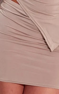 Online PrettyLittleThing Shape Slinky Cowl Low Rise Mini Skirt Taupe