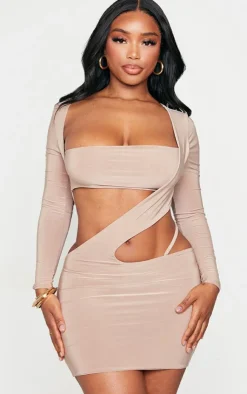 Shape Slinky Cut Out Long Sleeved Bodycon Dress-PrettyLittleThing Sale