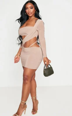 Shape Slinky Cut Out Long Sleeved Bodycon Dress-PrettyLittleThing Sale