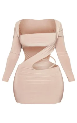 Shape Slinky Cut Out Long Sleeved Bodycon Dress-PrettyLittleThing Sale