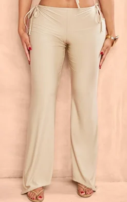 PrettyLittleThing Shape Slinky Cut Out Flare Pants Taupe