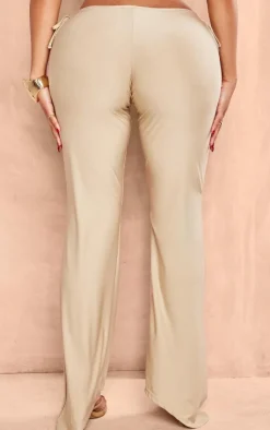 PrettyLittleThing Shape Slinky Cut Out Flare Pants Taupe