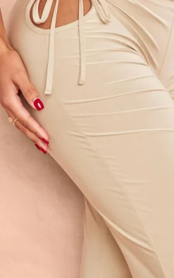 PrettyLittleThing Shape Slinky Cut Out Flare Pants Taupe
