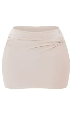 Clearance PrettyLittleThing Shape Slinky Knot Detail Mini Skirt Taupe