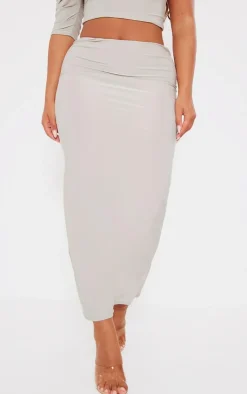 Online PrettyLittleThing Shape Slinky Low Rise Maxi Skirt Taupe