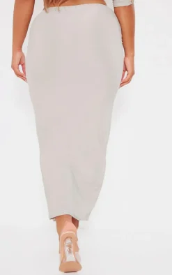 Online PrettyLittleThing Shape Slinky Low Rise Maxi Skirt Taupe