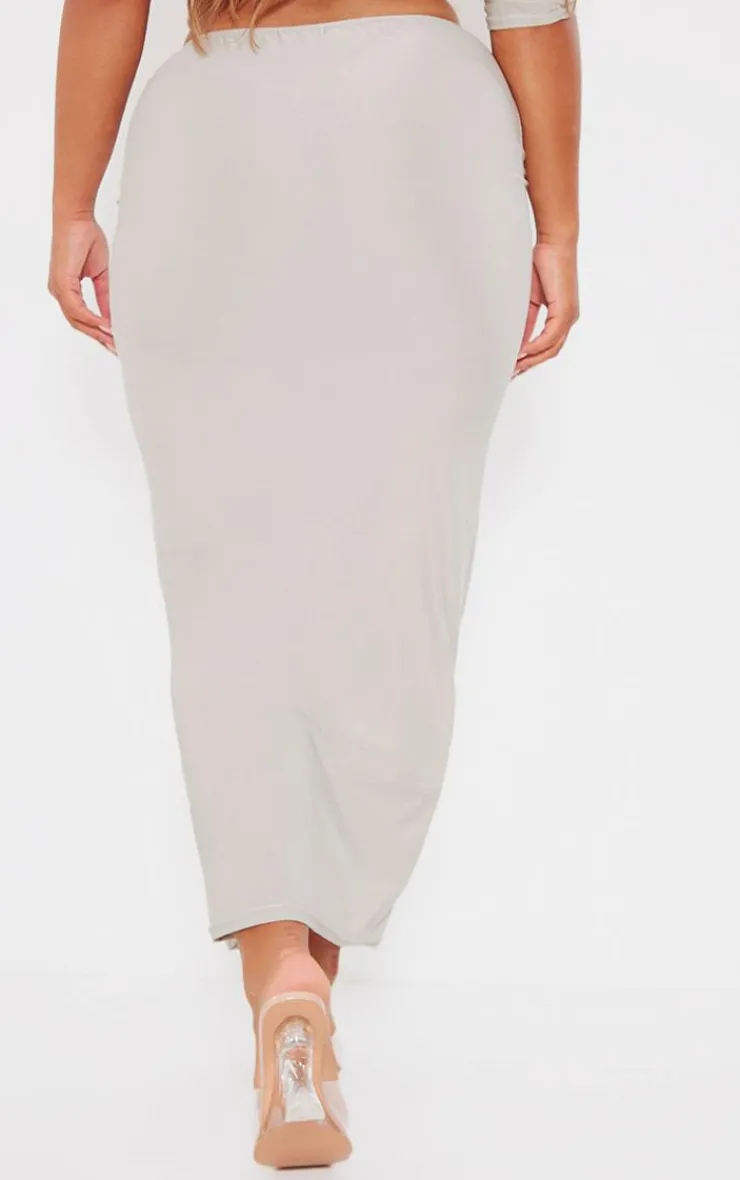 Online PrettyLittleThing Shape Slinky Low Rise Maxi Skirt Taupe