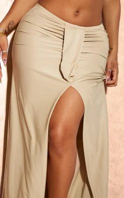 PrettyLittleThing Shape Slinky Ruched Front Maxi Skirt Taupe