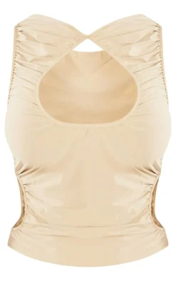 PrettyLittleThing Shape Slinky Ruched Cut Out Longline Top Taupe