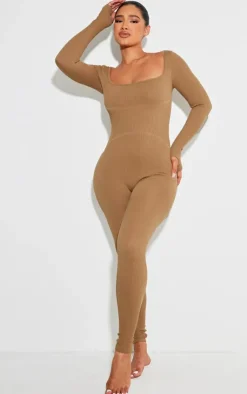 PrettyLittleThing Snatched*Shape Snatched Rib Square Neck Thumb Hole Jumpsuit