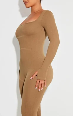 PrettyLittleThing Snatched*Shape Snatched Rib Square Neck Thumb Hole Jumpsuit
