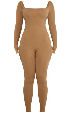 PrettyLittleThing Snatched*Shape Snatched Rib Square Neck Thumb Hole Jumpsuit