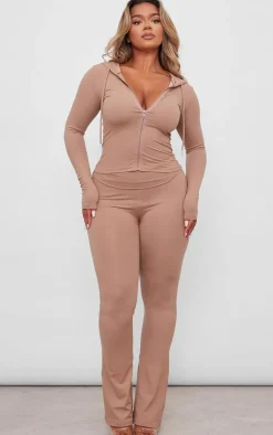 Clearance PrettyLittleThing Shape Soft Sculpted Foldover Waist Flare Pants Taupe