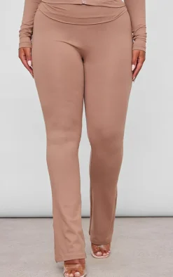 Clearance PrettyLittleThing Shape Soft Sculpted Foldover Waist Flare Pants Taupe