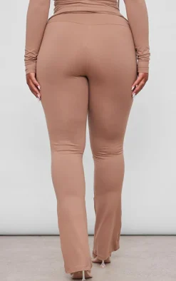 Clearance PrettyLittleThing Shape Soft Sculpted Foldover Waist Flare Pants Taupe
