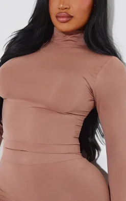 Clearance PrettyLittleThing Shape Stretch Seamless High Neck Long Sleeve Top Taupe