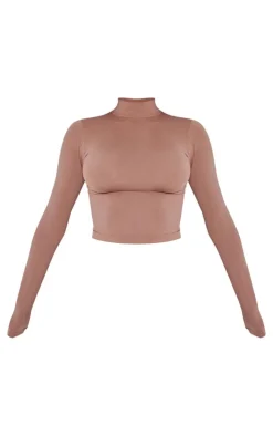 Clearance PrettyLittleThing Shape Stretch Seamless High Neck Long Sleeve Top Taupe
