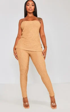 New PrettyLittleThing Shape Textured High Waisted Leggings Taupe