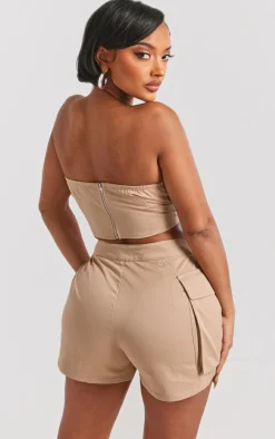 Outlet PrettyLittleThing Shape Twill Buckle Detail Cargo Bandeau Taupe