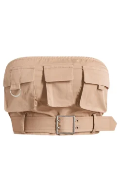 Outlet PrettyLittleThing Shape Twill Buckle Detail Cargo Bandeau Taupe