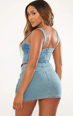 New PrettyLittleThing Shape Denim Corset Vintage Light Wash