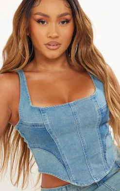 New PrettyLittleThing Shape Denim Corset Vintage Light Wash