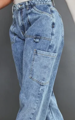 Shape Vintage Wash Cargo Pocket Wide Leg Jeans