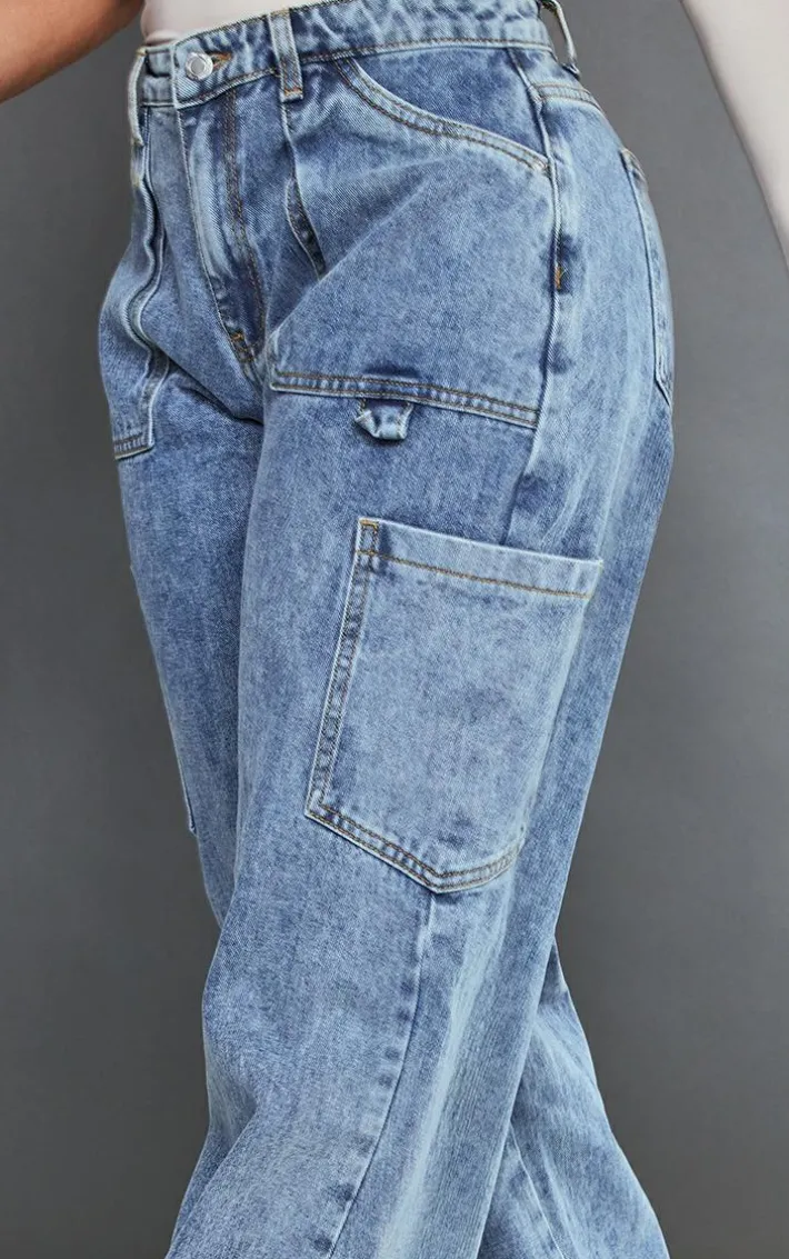 Shape Vintage Wash Cargo Pocket Wide Leg Jeans