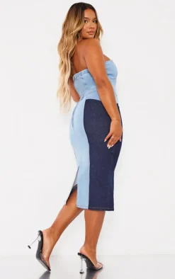 Shape Contrast Denim Midi Dress-PrettyLittleThing Discount