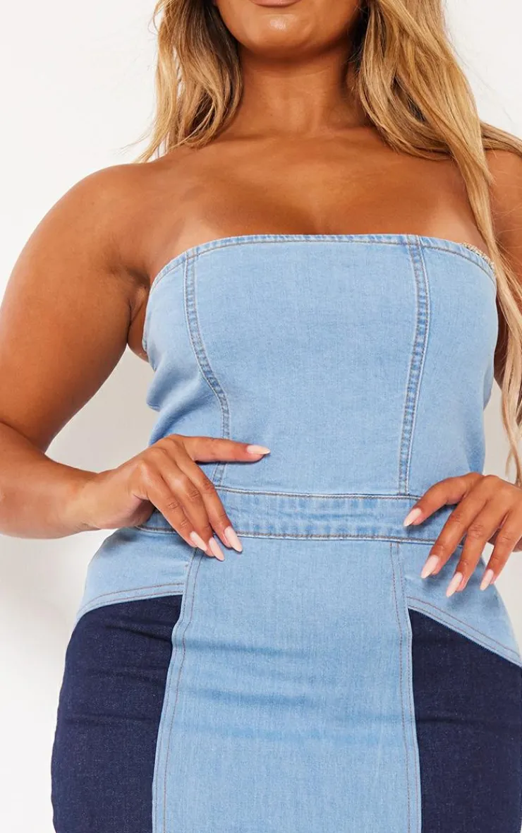 Shape Contrast Denim Midi Dress-PrettyLittleThing Discount